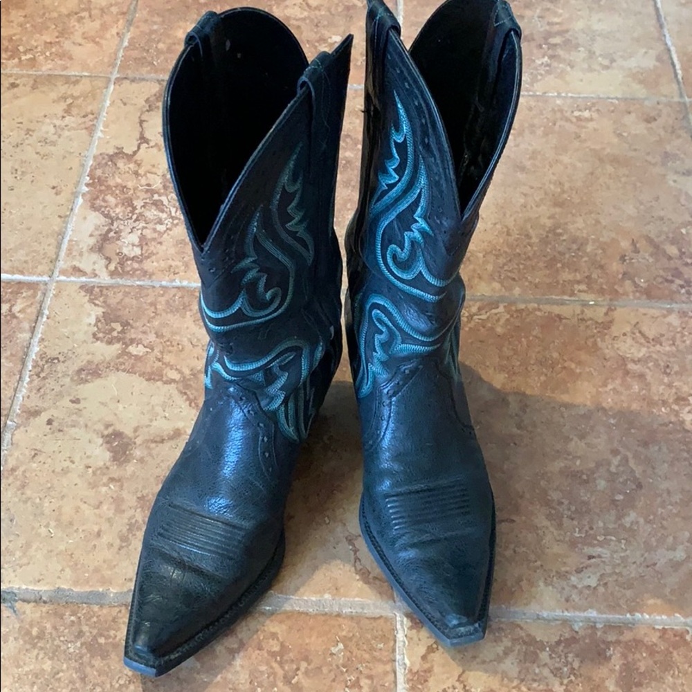 Ariat Distressed Black Boots with Teal Stitching